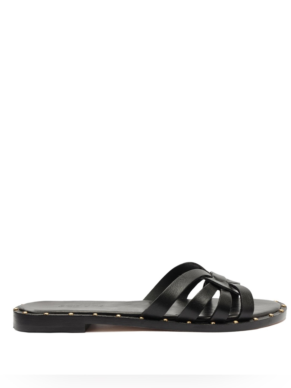 SCHUTZ PHOENIX FLAT LEATHER SANDAL IN BLACK | SLIGHTLY USED